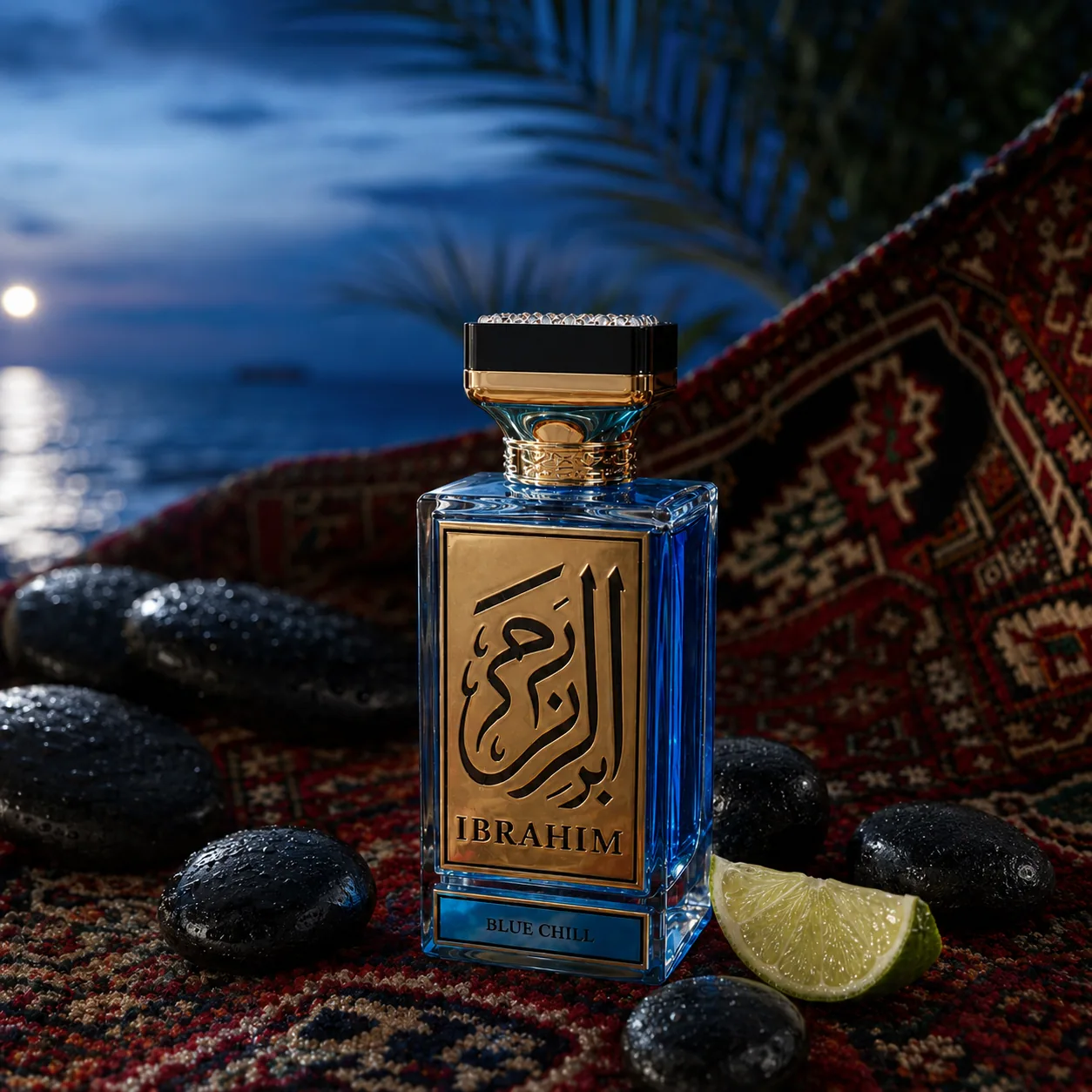 Blue Chill eau de parfum in an IBRAHIM lifestyle setting