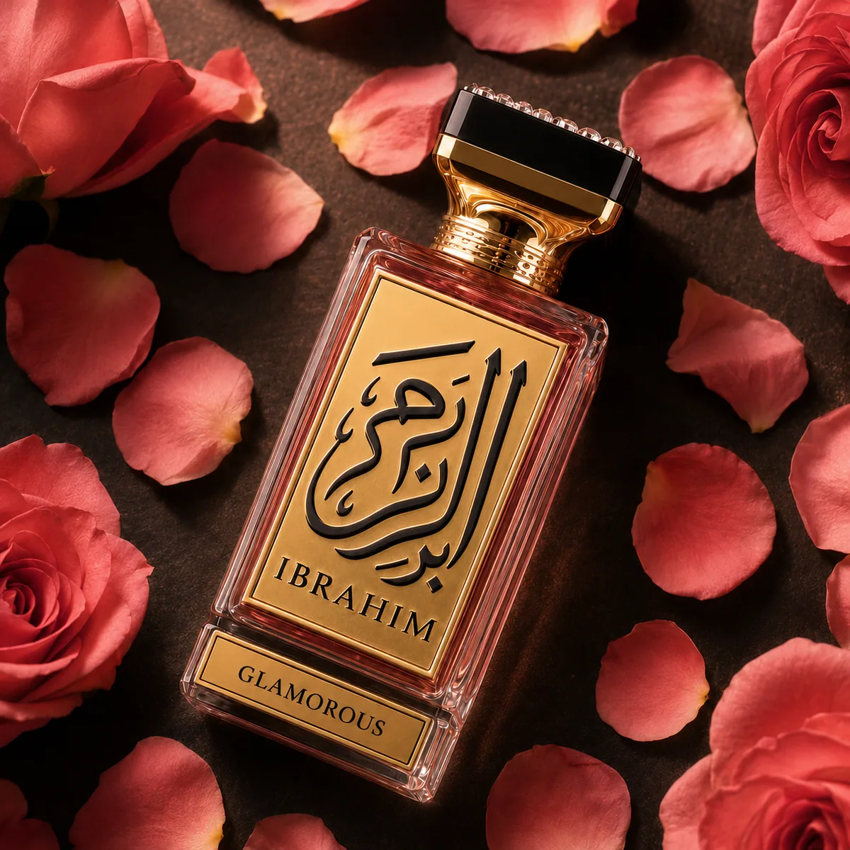 Glamorous Rose Gold eau de parfum, flat lay composition
