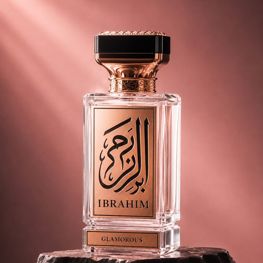 Glamorous Rose Gold eau de parfum bottle by IBRAHIM Fragrances