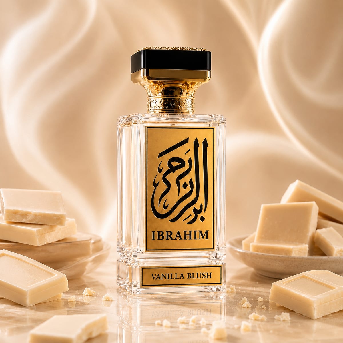 Vanilla Blush Step into the moment beautifully. eau de parfum bottle by IBRAHIM Fragrances